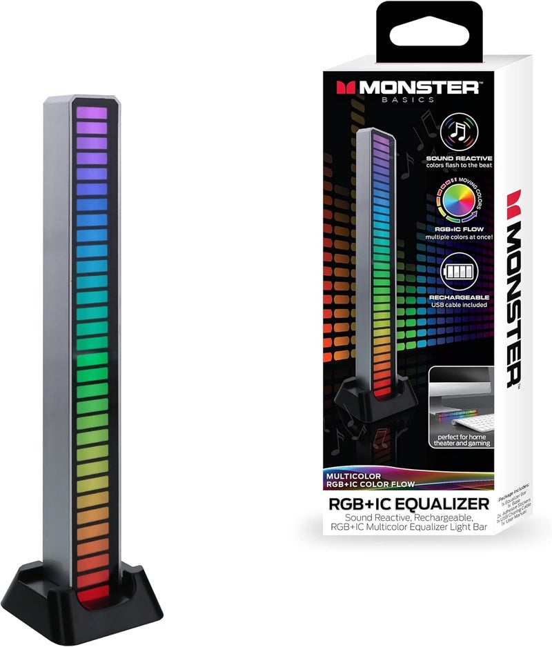 XTREME Monster Sound-Reactive Multicolor LED Equalizer Light Bar, Horizontal/Vertical Mounting, Rechargeable, USB Charging Cable Included - Image 1